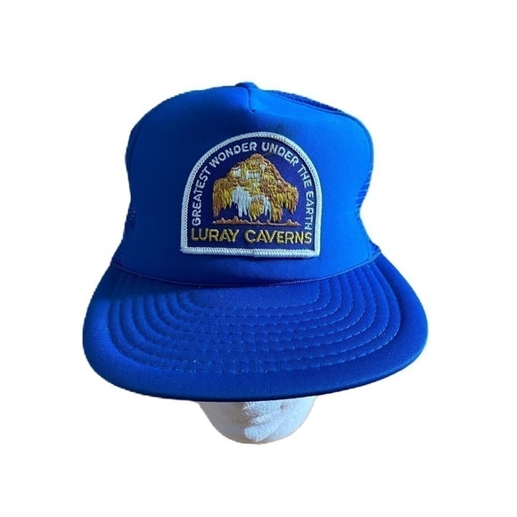 Vintage Luray Caverns Virginia Patch Mesh Snap Back Trucker Hat NEW Blue Trucker